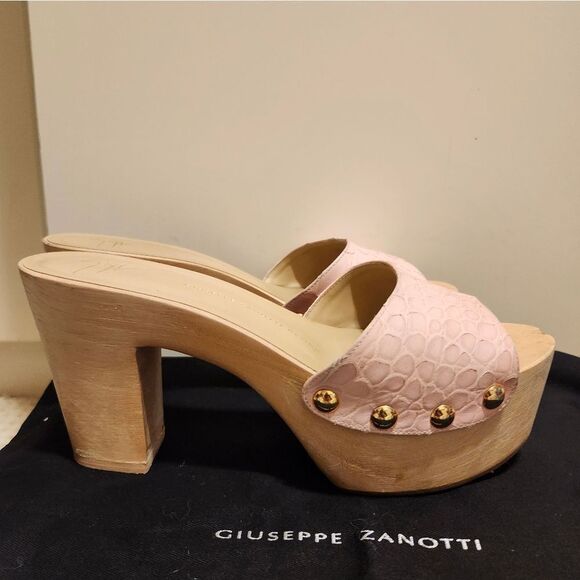 Giuseppe Zanotti Pink Croc-Embossed Leather Open Toe Clogs Sz.9/39 Ret.$595 - Picture 6 of 12